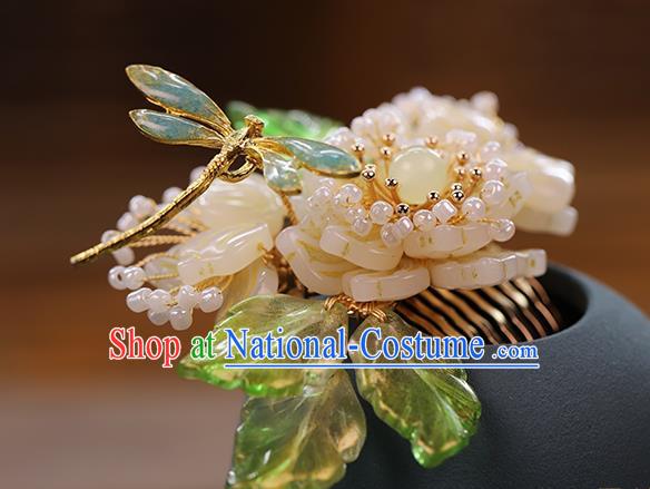 Chinese Traditional Hanfu Dragonfly Flower Hair Comb Wedding Hair Accessories Ancient Bride Hairpin