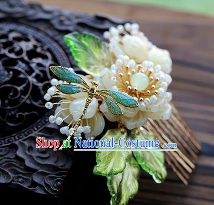 Chinese Traditional Hanfu Dragonfly Flower Hair Comb Wedding Hair Accessories Ancient Bride Hairpin