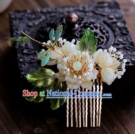 Chinese Traditional Hanfu Dragonfly Flower Hair Comb Wedding Hair Accessories Ancient Bride Hairpin