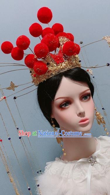 Handmade Chinese Traditional Phoenix Coronet Hair Accessories Ancient Bride Headwear Wedding Red Bubble Hair Crown