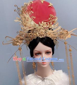 Handmade Chinese Ancient Bride Headwear Wedding Hair Crown Traditional Golden Phoenix Coronet Hair Accessories