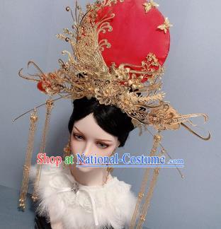 Handmade Chinese Ancient Bride Headwear Wedding Hair Crown Traditional Golden Phoenix Coronet Hair Accessories