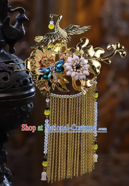 Traditional China Ancient Bride Golden Hair Crown Hairpins Handmade Phoenix Coronet Wedding Hair Ornament Full Set