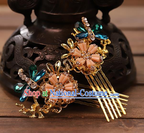 Traditional China Ancient Bride Golden Hair Crown Hairpins Handmade Phoenix Coronet Wedding Hair Ornament Full Set