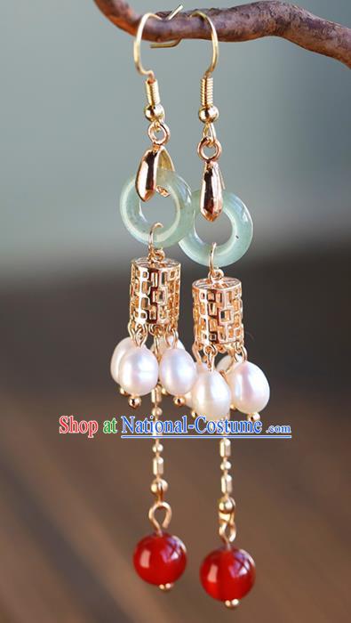 Handmade Chinese Ancient Bride Aventurine Earrings Jewelry Traditional Wedding Golden Ear Accessories