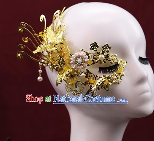 China Ancient Female Swordsman Golden Face Mask Traditional Drama Accessories