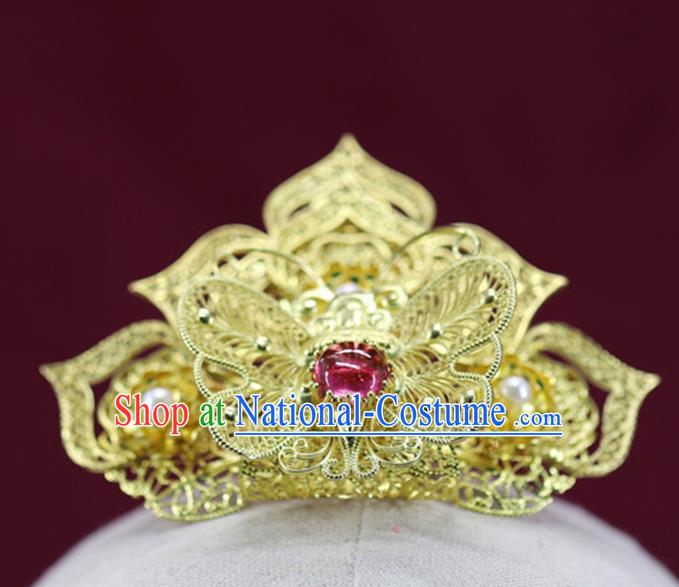 Chinese Traditional Wedding Hair Accessories Ancient Bride Hairpin Ming Dynasty Golden Butterfly Hair Crown