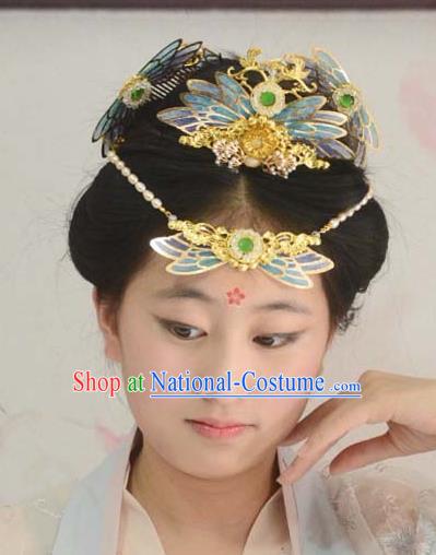 Traditional China Ancient Princess Hair Comb Wedding Hair Ornament Handmade Hairpins Full Set