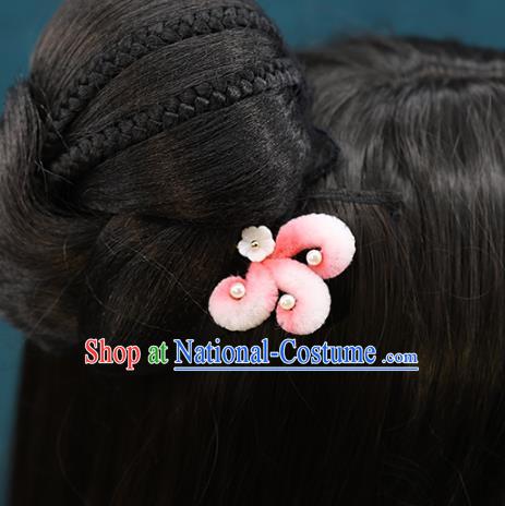 Chinese Ancient Bride Hairpin Wedding Hair Accessories Traditional Hanfu Pink Velvet Fox Tail Hair Stick