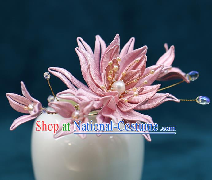 Chinese Ancient Bride Pink Silk Epiphyllum Hairpin Wedding Hair Accessories Traditional Hanfu Hair Stick