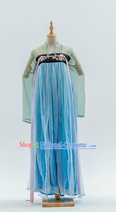 China Traditional Costumes Tang Dynasty Imperial Princess Historical Clothing Ancient Court Lady Blue Hanfu Dress