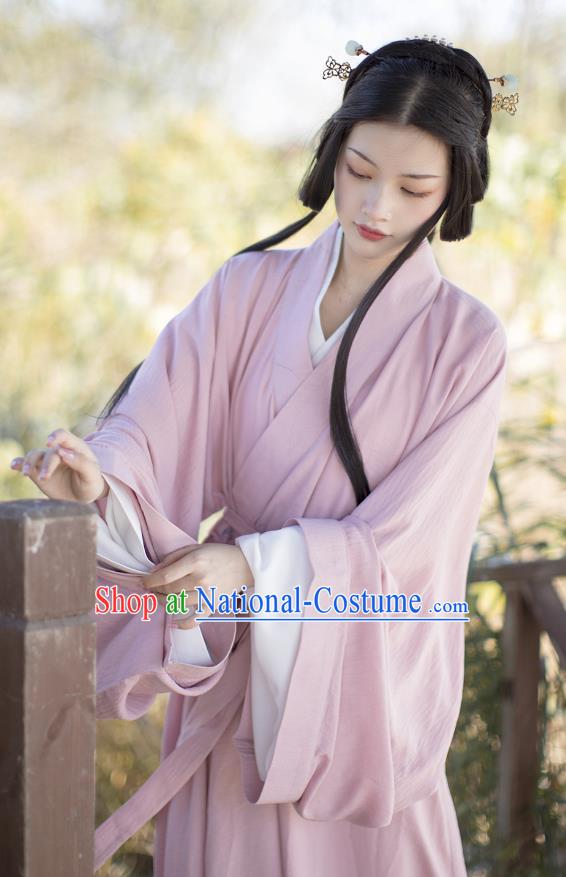 China Ancient Court Beauty Pink Hanfu Dress Costumes Traditional Jin Dynasty Imperial Consort Historical Clothing