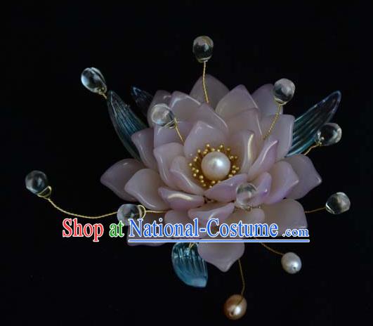 Chinese Traditional Pink Lotus Hair Crown Hanfu Hair Accessories Ancient Empress Hairpin