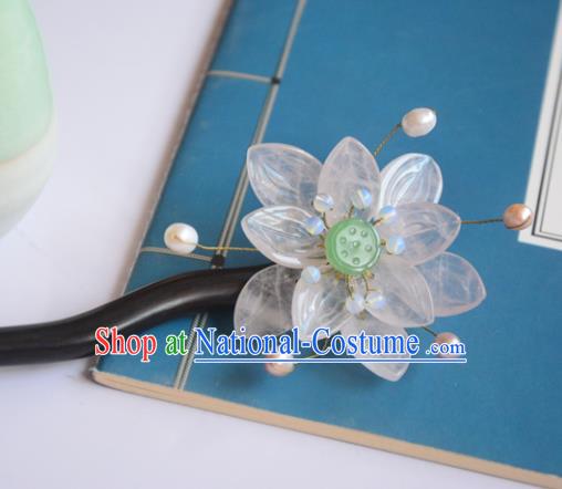 Chinese Ancient Princess Pink Lotus Hairpin Traditional Hair Accessories Hanfu Ebony Hair Stick