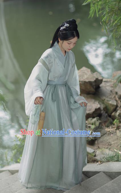 Traditional China Jin Dynasty Noble Infanta Historical Clothing Ancient Female Swordsman Blue Hanfu Dress