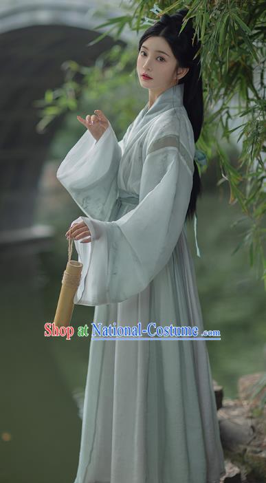 Traditional China Jin Dynasty Noble Infanta Historical Clothing Ancient Female Swordsman Blue Hanfu Dress