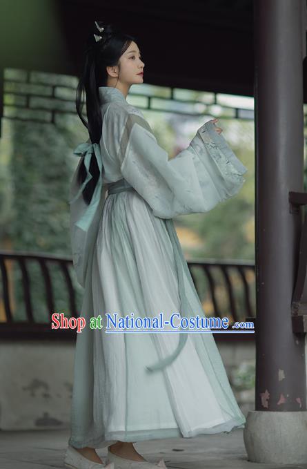 Traditional China Jin Dynasty Noble Infanta Historical Clothing Ancient Female Swordsman Blue Hanfu Dress