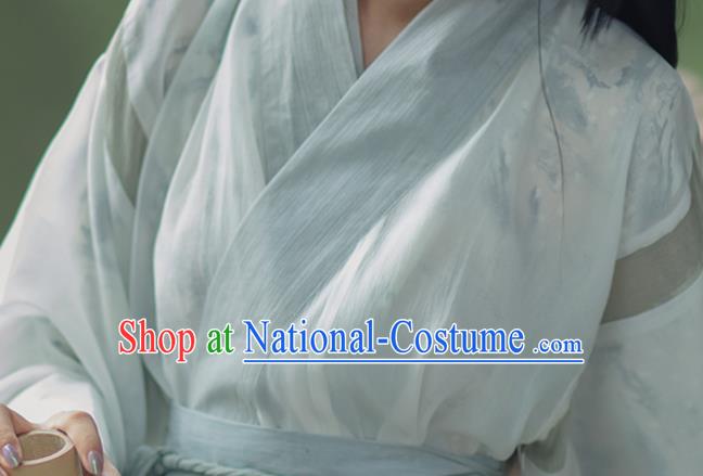 Traditional China Jin Dynasty Noble Infanta Historical Clothing Ancient Female Swordsman Blue Hanfu Dress