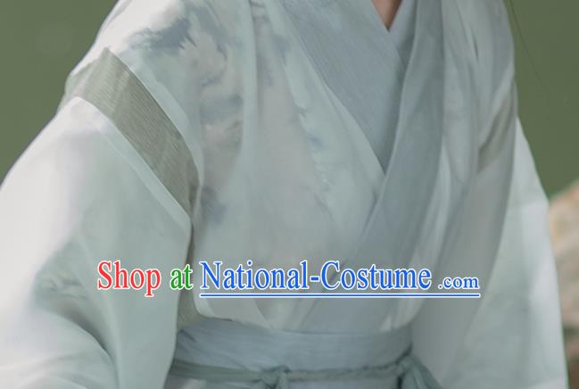 Traditional China Jin Dynasty Noble Infanta Historical Clothing Ancient Female Swordsman Blue Hanfu Dress