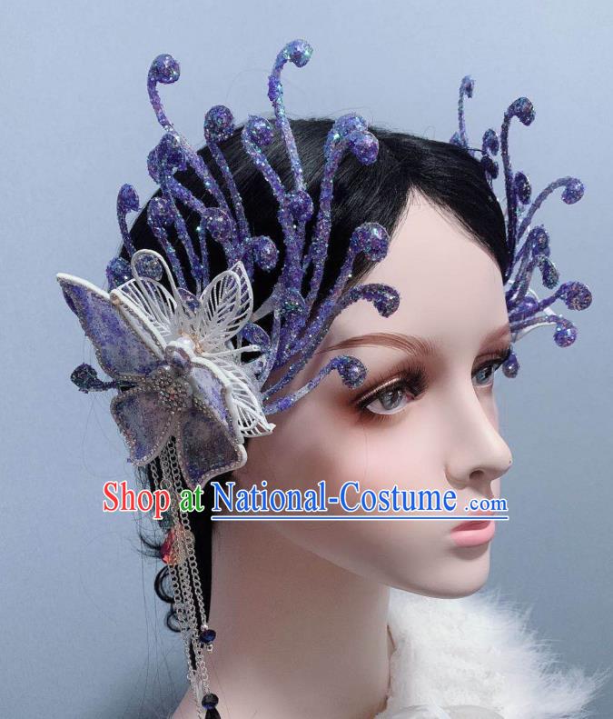 Top Handmade Purple Silk Flower Hair Accessories Stage Show Hair Ornament Baroque Princess Hair Sticks