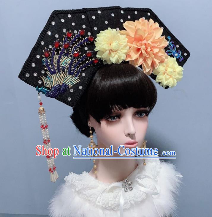 China Ancient Palace Lady Phoenix Coronet Traditional Drama Hair Accessories Qing Dynasty Imperial Consort Hat