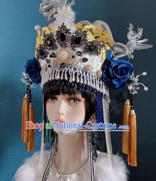 Handmade Chinese Bride Argent Phoenix Coronet Traditional Wedding Hair Accessories Stage Performance Headdress