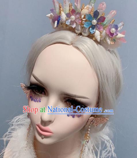 Top Stage Show Hair Ornament Handmade Halloween Cosplay Fairy Crystal Royal Crown Mermaid Princess Hair Accessories