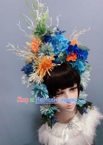 Top Handmade Flowers Royal Crown Wedding Princess Hair Accessories Chaplet Stage Show Headwear