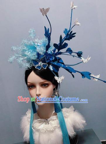 Top Wedding Hair Accessories Handmade Blue Royal Crown Stage Show Princess Headwear