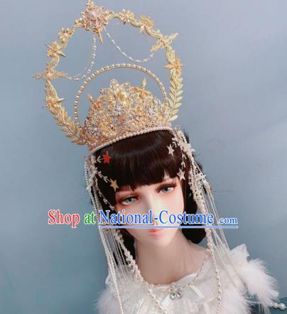 Europe Princess Golden Royal Crown Wedding Hair Accessories Handmade Goddess Headwear