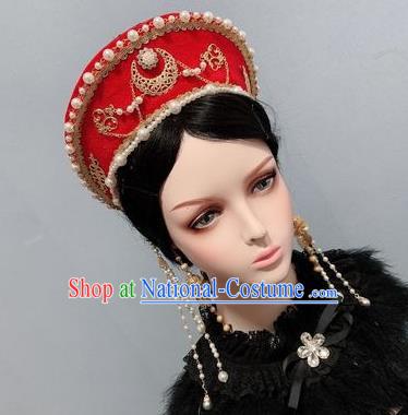 Handmade Cosplay Goddess Headwear Europe Wedding Royal Crown Baroque Queen Red Hat Hair Accessories