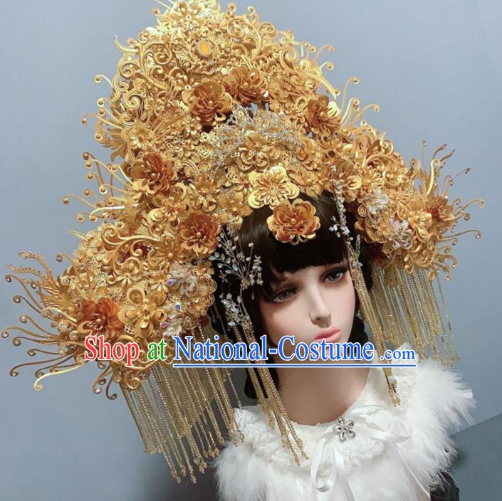 Handmade Chinese Traditional Wedding Hair Accessories Stage Performance Deluxe Phoenix Coronet