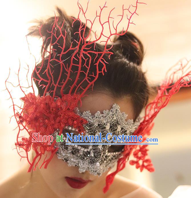 Top Halloween Cosplay Princess Mask Stage Performance Face Accessories Fancy Ball Decorations Red Lace Blinder