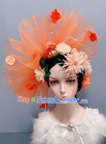 Top Orange Veil Top Hat Stage Show Princess Headwear Handmade Royal Crown Wedding Hair Accessories