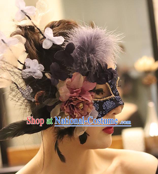 Top Stage Performance Face Accessories Fancy Ball Decorations Halloween Cosplay Princess Purple Feather Mask Flowers Blinder