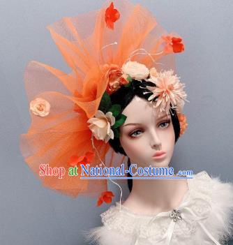 Top Orange Veil Top Hat Stage Show Princess Headwear Handmade Royal Crown Wedding Hair Accessories