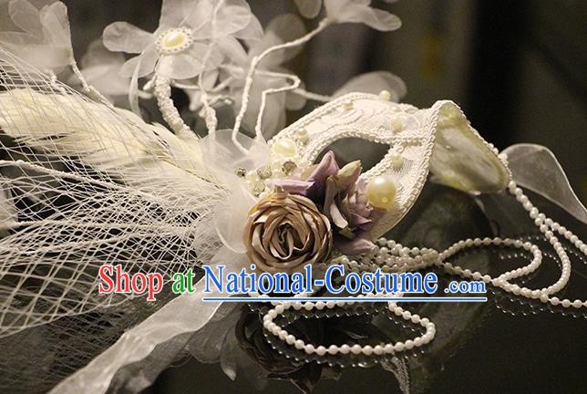 Top Fancy Ball Decorations Halloween Cosplay Princess White Flowers Mask Stage Performance Face Accessories