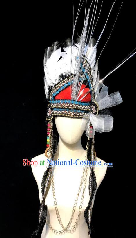 Handmade Halloween Cosplay Hair Accessories Queen Feather Royal Crown Stage Show Indian Chief Headdress