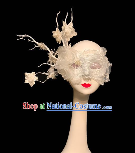 Top Cosplay Princess White Silk Flowers Mask Halloween Stage Performance Face Accessories Fancy Ball Decorations