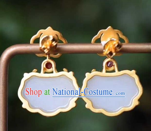 Handmade Chinese Ancient Empress Earrings Jewelry Traditional Qing Dynasty Court Jade Ear Accessories