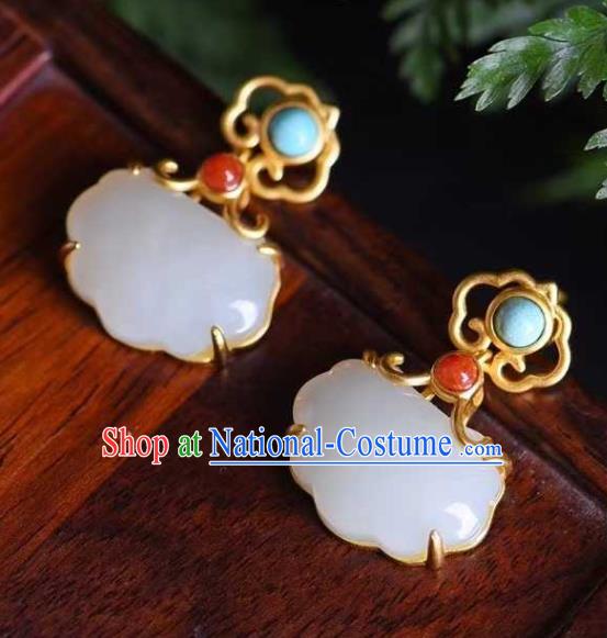 Handmade Chinese Ancient Empress Earrings Jewelry Traditional Qing Dynasty Court Jade Ear Accessories