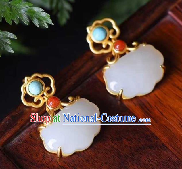 Handmade Chinese Ancient Empress Earrings Jewelry Traditional Qing Dynasty Court Jade Ear Accessories