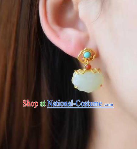 Handmade Chinese Ancient Empress Earrings Jewelry Traditional Qing Dynasty Court Jade Ear Accessories