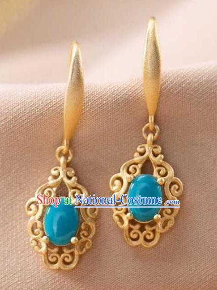 Handmade Chinese Traditional Kallaite Ear Accessories Cheongsam Golden Earrings Jewelry