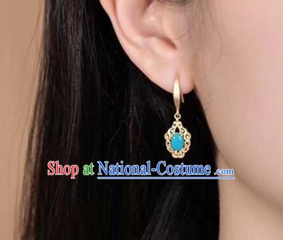 Handmade Chinese Traditional Kallaite Ear Accessories Cheongsam Golden Earrings Jewelry