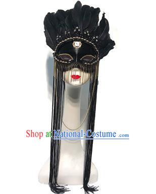 Top Fancy Ball Decorations Black Long Tassel Blinder Halloween Cosplay Mask Stage Performance Face Accessories