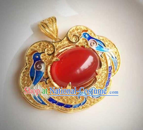 China Ancient Court Queen Cloisonne Magpie Necklace Traditional Qing Dynasty Golden Agate Jewelry Necklet Pendant Accessories