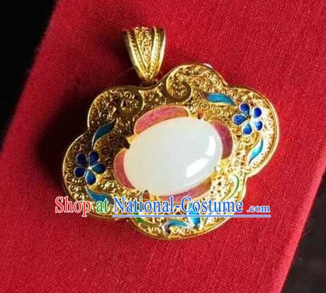 China Traditional Qing Dynasty White Chalcedony Jewelry Necklet Pendant Accessories Ancient Court Queen Cloisonne Necklace