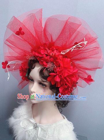 Top Stage Show Princess Headwear Handmade Royal Crown Wedding Hair Accessories Red Veil Top Hat