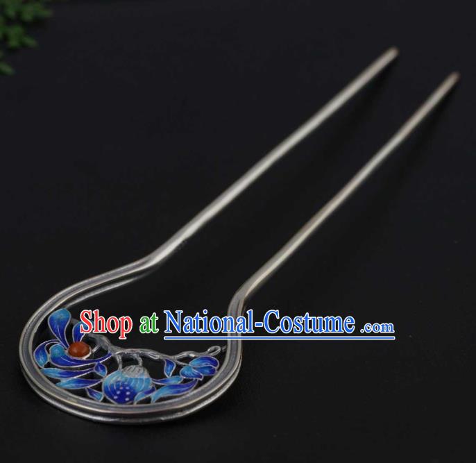 China Ancient Princess Cloisonne Hairpin Traditional National Silver Hair Stick Handmade Hair Accessories